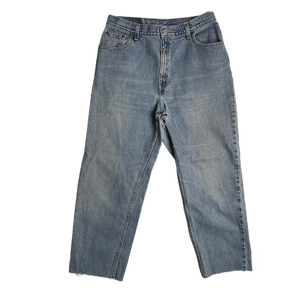 👖 Vintage Levi’s 550 Light Wash Relaxed Tapered Raw Hem Cropped Jeans Sz 14 - Picture 1 of 7